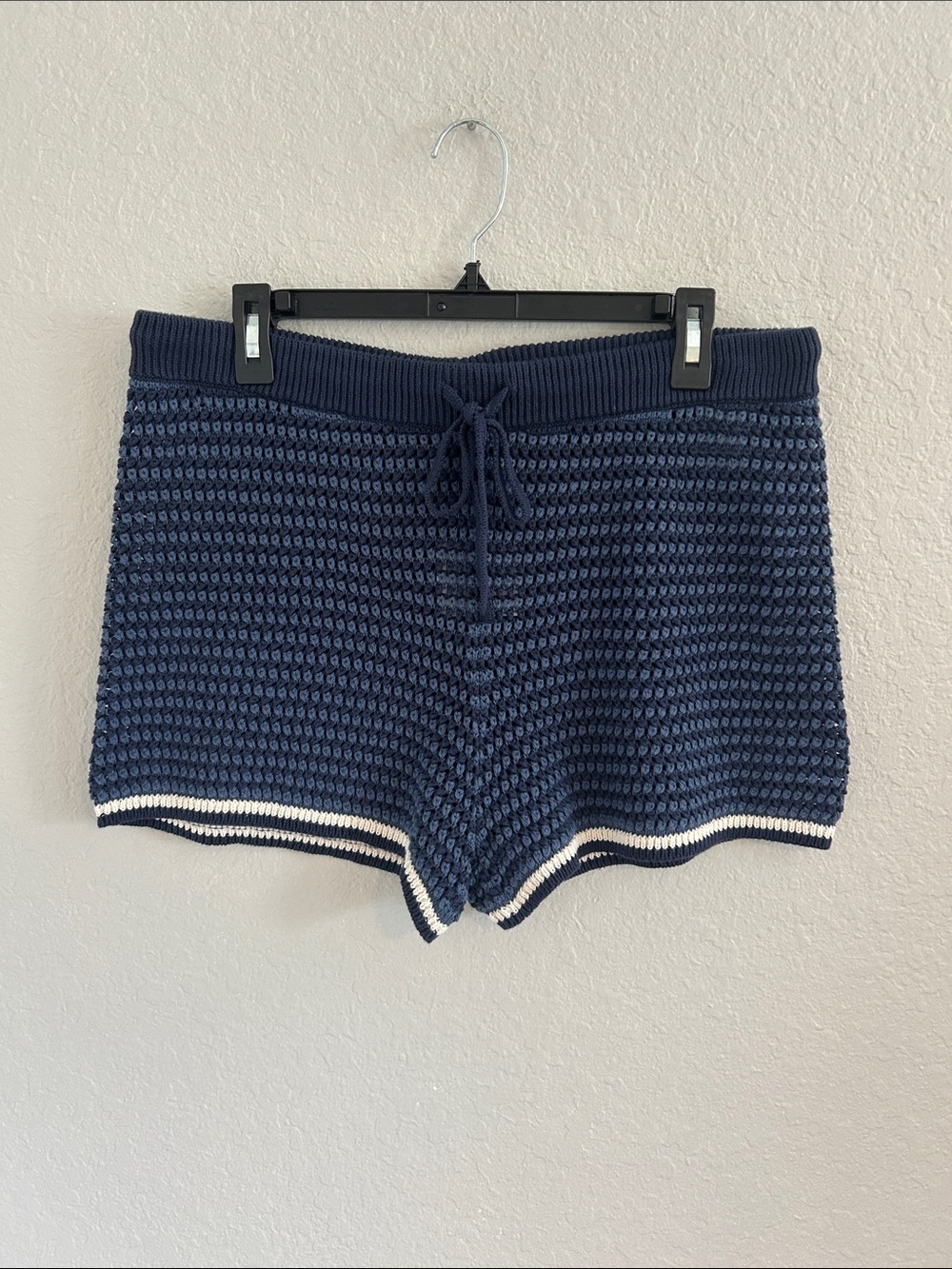 American Eagle Outfitters Navy Knit Drawstring Shorts with White Trim
